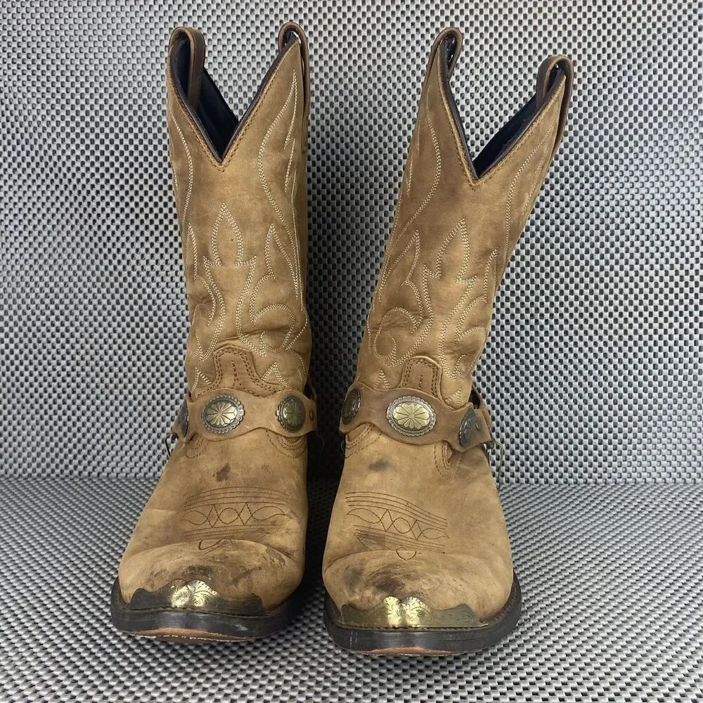 Vintage Masterson Boot co Cowboy Boots Mens 8.5 EW Brown Leather Western RB918